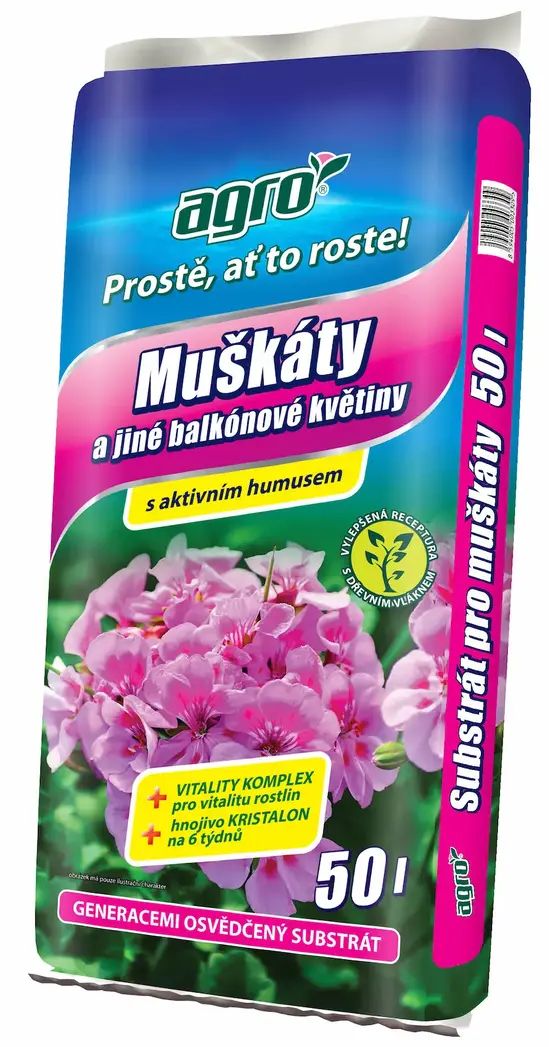 AGRO субстрат за мушката и балконски цветя 50 л с активен хумус